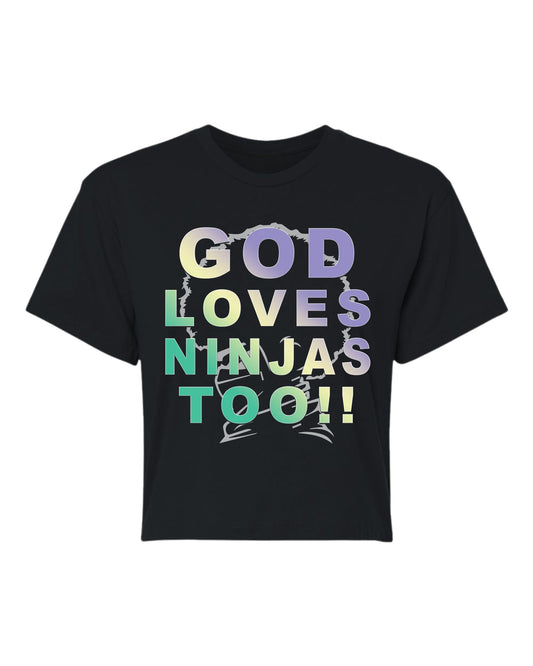 "God Loves Ninjas Too Crop Tee by Afro Ninjas"